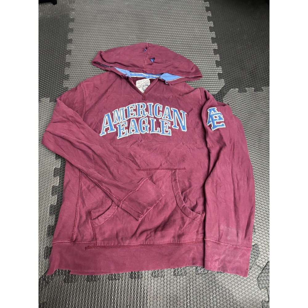 American Eagle Men's L/G Maroon Blue Pullover Hoodie "AMERICAN EAGLE" Logo
